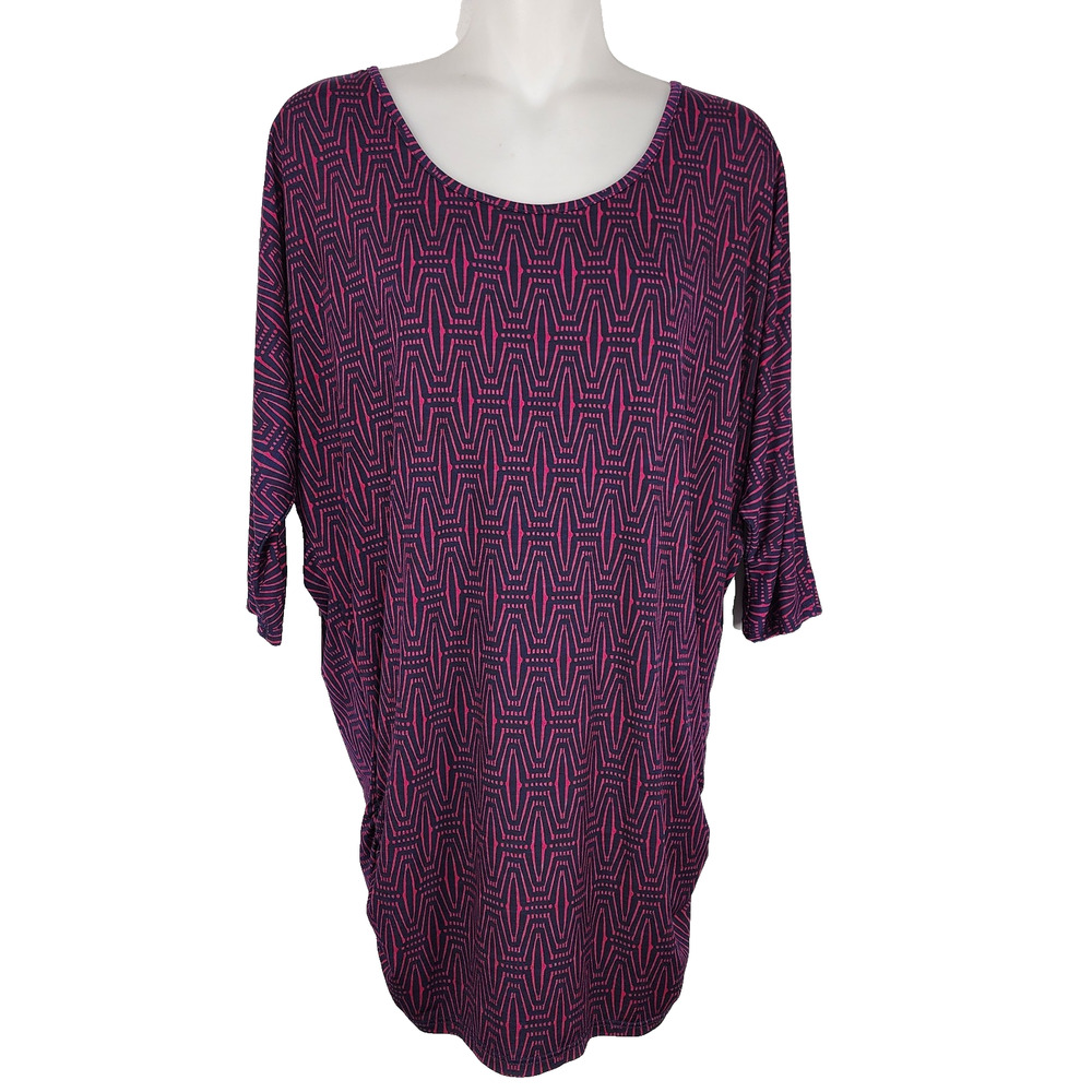 41 Hawthorn Women's Tunic Top Navy Pink Ruched Sides Dolman Sleeve Scoop Knit L